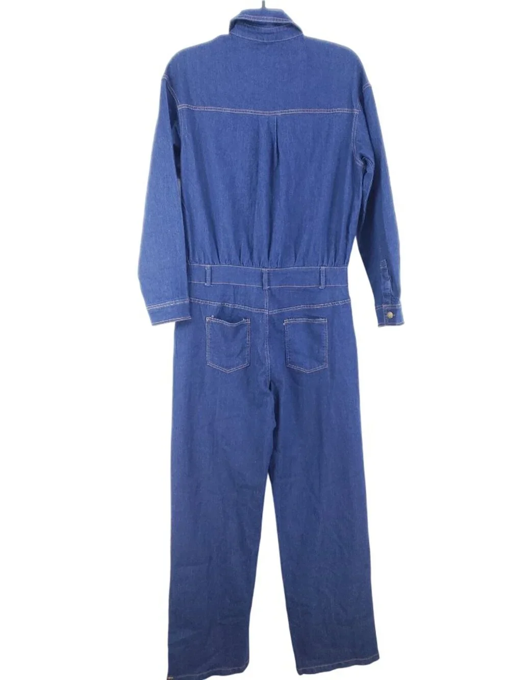 Womens XXL Dark Denim Coveralls Stretch Cotton Blend Long Sleeve Button Front - Picture 2 of 10